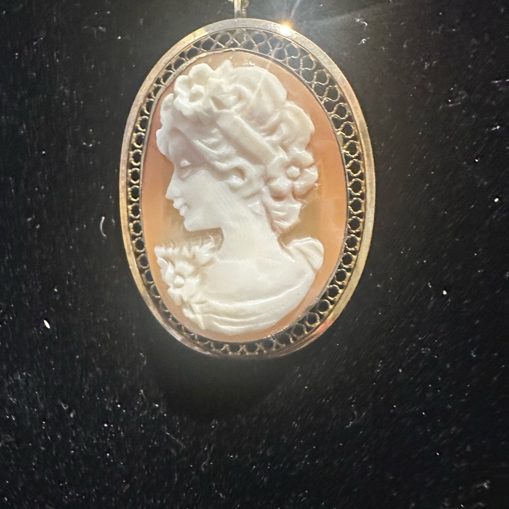 Beau Sterling Elegant Gold and Cream Cameo Brooch/Necklace